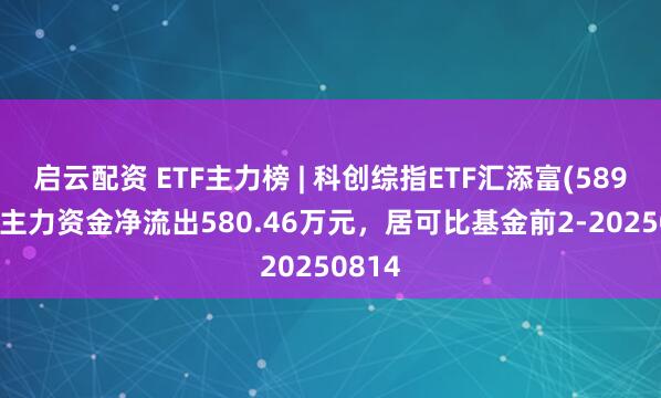 启云配资 ETF主力榜 | 科创综指ETF汇添富(589080)主力资金净流出580.46万元，居可比基金前2-20250814